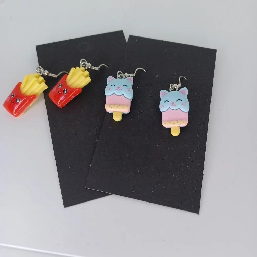 Handmade Cat and Fries Earrings NWT